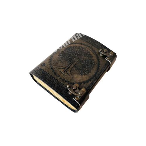 Tree of life Leather Journal Antique Embossed Charcoal Book of Spells Prop Handmade Paper Personal Organizer Gift for Him her